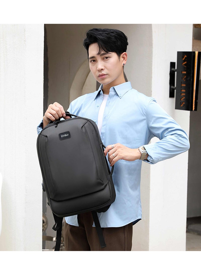 هايك Durable Polyester Backpack Water Resistant Two Way Loader 17-inch Daypack with Built in USB Port for Men and Women, HK2104- BLACK - Image 2