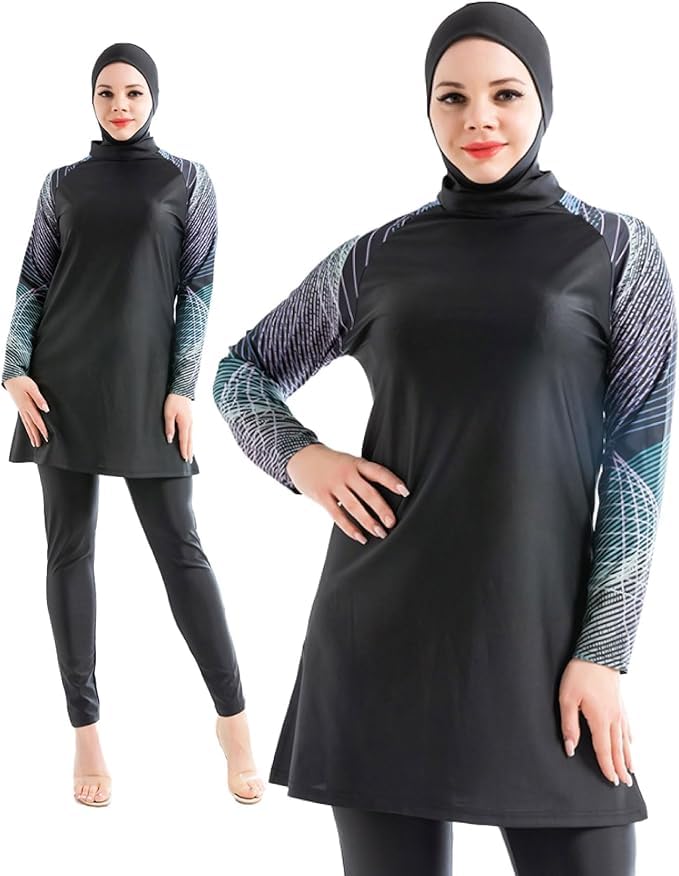 Dalaura Muslim Burkini Swimsuits for Women 3-Piece Set with Hijab â€“ Full Coverage Modest Swimwear for Women Black