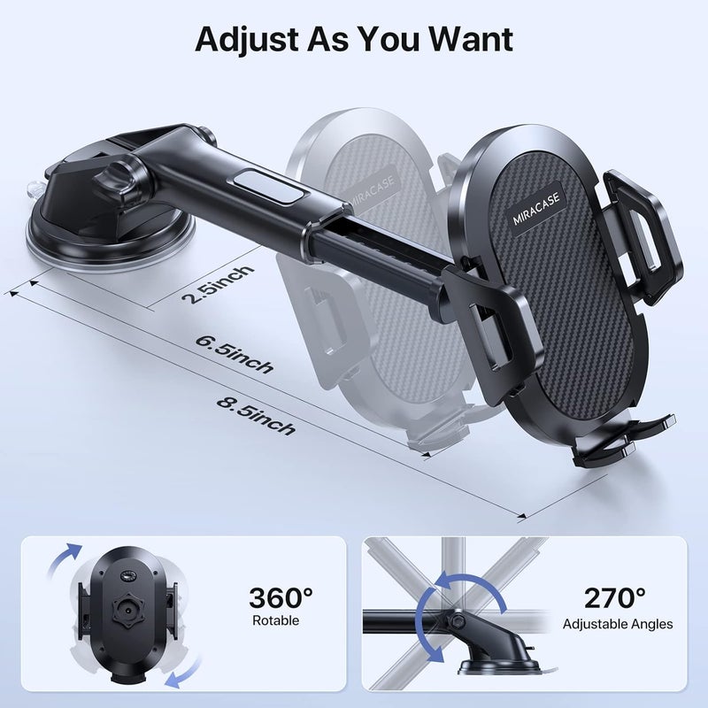 Miracase 2024 New Generation Car Phone Holder with Long Arm for Dashboard, Windshield, and Air Vent - Compatible with All Smartphones (Black) - Image 4