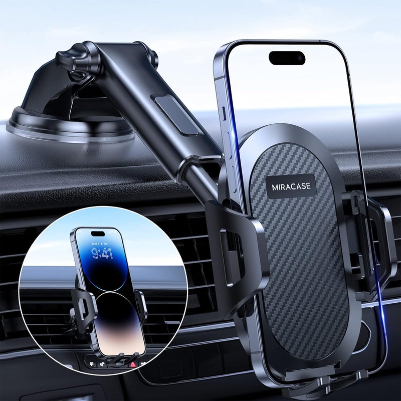 Miracase 2024 New Generation Car Phone Holder with Long Arm for Dashboard, Windshield, and Air Vent - Compatible with All Smartphones (Black) - Image 1