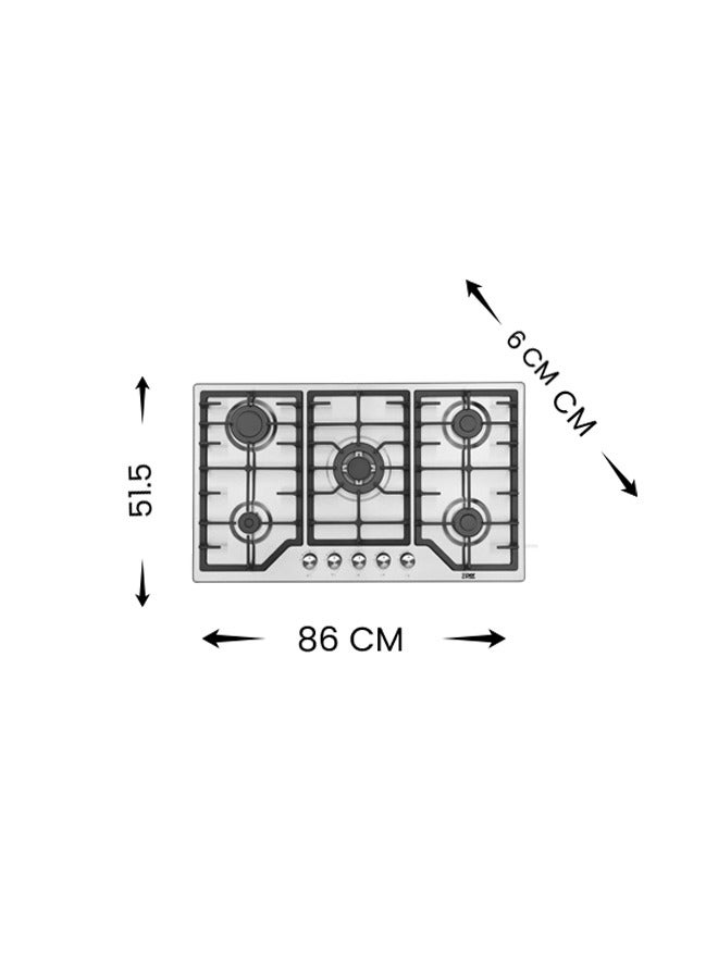 XPER Built-in Gas Hob - 86 cm - 5 Burner Burners - Turkish - Steel - XPBH90CIG - Image 3