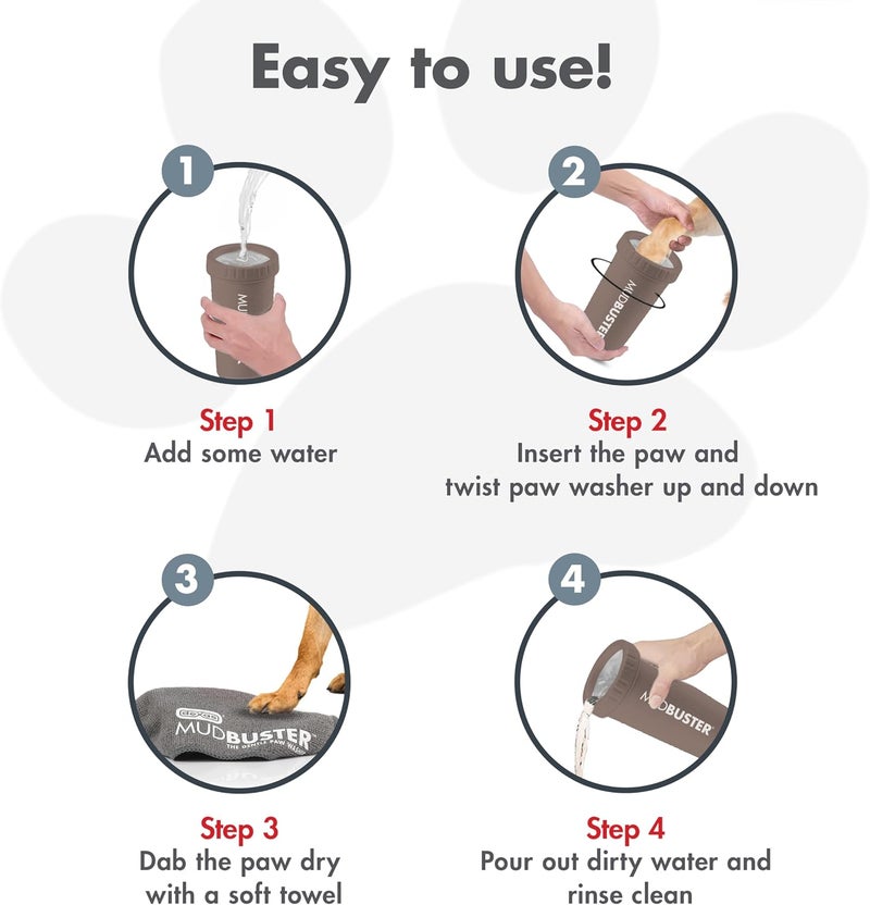 Dexas MudBuster Large Dog Paw Cleaner in Taupe, Portable Paw Washer for Muddy Paws, Dog Foot Cleaning Cup with Gentle Silicone Bristles, Quick Clean Pet Paw Washer - Image 4