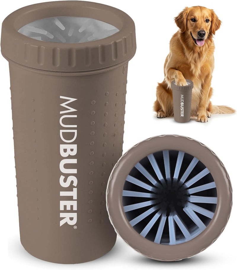 Dexas MudBuster Large Dog Paw Cleaner in Taupe, Portable Paw Washer for Muddy Paws, Dog Foot Cleaning Cup with Gentle Silicone Bristles, Quick Clean Pet Paw Washer - Image 1