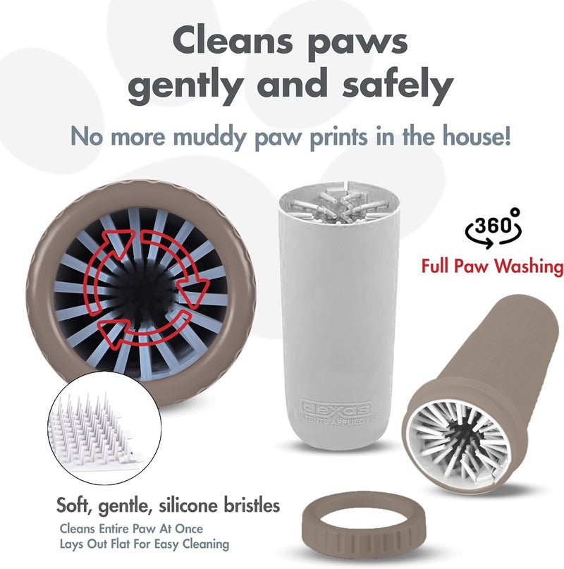 Dexas MudBuster Large Dog Paw Cleaner in Taupe, Portable Paw Washer for Muddy Paws, Dog Foot Cleaning Cup with Gentle Silicone Bristles, Quick Clean Pet Paw Washer - Image 2