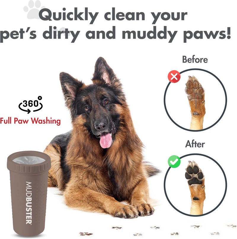 Dexas MudBuster Large Dog Paw Cleaner in Taupe, Portable Paw Washer for Muddy Paws, Dog Foot Cleaning Cup with Gentle Silicone Bristles, Quick Clean Pet Paw Washer - Image 5