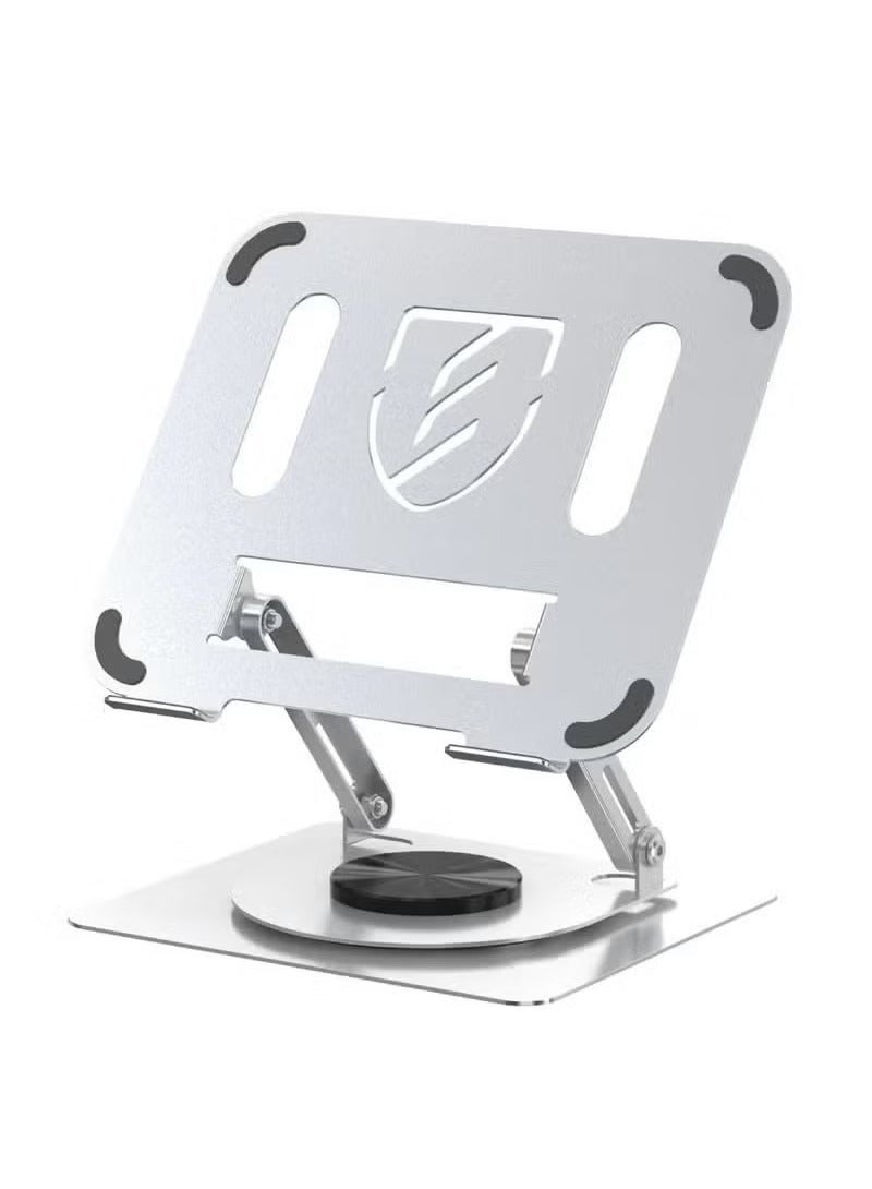 ELTRAZONE EH257 360° Rotatable Laptop Stand for Desk – Adjustable Carbon Steel Riser with Porous Heat Dissipation and Flexible Angle Adjustment – Ergonomic and Sturdy Notebook Holder for 11" to 17.3" Laptops – Durable Silver Finish for Home and Office Use - Image 2
