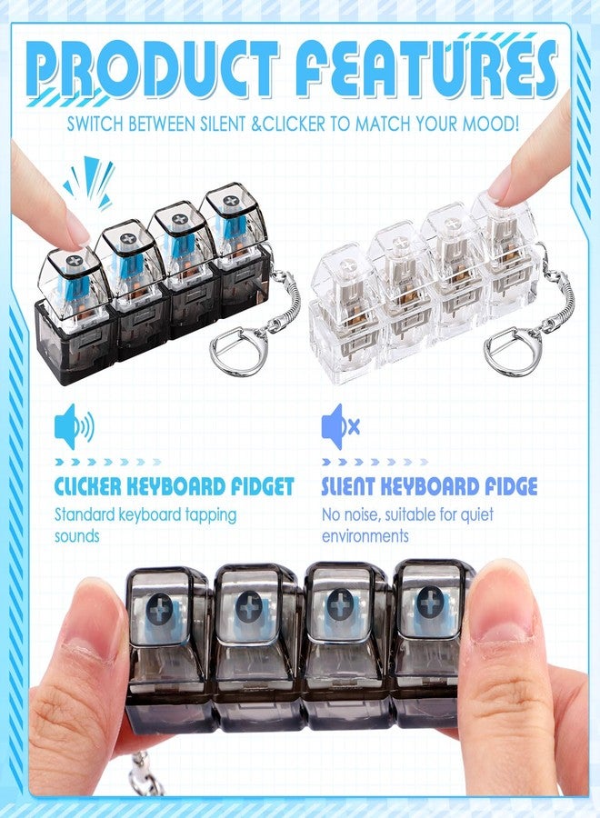 Halloscume 2 Pcs 4-in-1 Keyboard Adult Fidget Clicker Toy Silent and Loud Keyboard Fidget Keychain Cube Mechanical Key Button Clicker Stress Relief Gift for Office Home Pass Time(Clear Black White) - Image 2