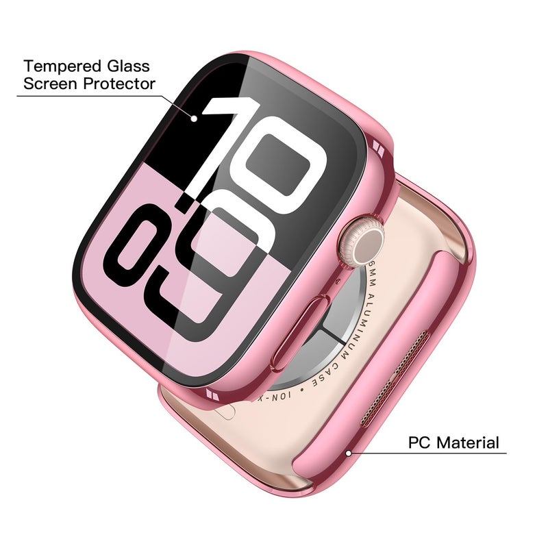 Misxi 2 Pack Tempered Glass Case Compatible for Apple Watch Series 11 (2025) Series 10 46mm, Hard PC Screen Protector Overall Protection Scratch-Resistant Cover for iWatch, 1 Rose Pink + 1 Transparent - Image 4