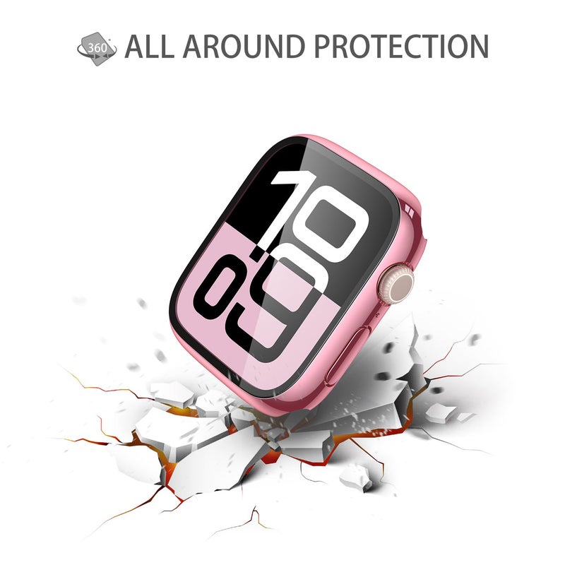 Misxi 2 Pack Tempered Glass Case Compatible for Apple Watch Series 11 (2025) Series 10 46mm, Hard PC Screen Protector Overall Protection Scratch-Resistant Cover for iWatch, 1 Rose Pink + 1 Transparent - Image 5