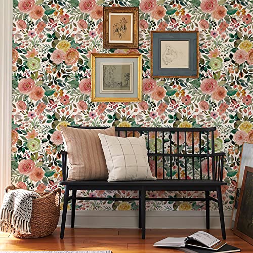 Simon&Siff Floral Peel and Stick Wallpaper, 17.3" x 120" Self Adhesive Wallpaper Boho Flower Kitchen Cabinets Furniture Decorative Renter Friendly Wall Paper - Image 2