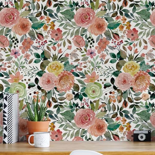 Simon&Siff Floral Peel and Stick Wallpaper, 17.3" x 120" Self Adhesive Wallpaper Boho Flower Kitchen Cabinets Furniture Decorative Renter Friendly Wall Paper - Image 1