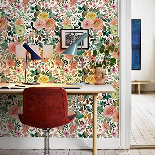 Simon&Siff Floral Peel and Stick Wallpaper, 17.3" x 120" Self Adhesive Wallpaper Boho Flower Kitchen Cabinets Furniture Decorative Renter Friendly Wall Paper - Image 4