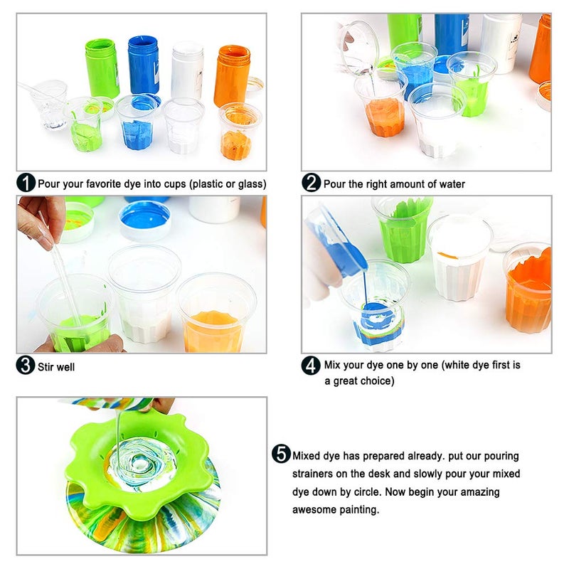 Angela&Alex Acrylic Pouring Strainers, Angela&Alex 5 PCS Flow Painting Tools Christmas DIY Kits Drawing Sets Flower Strainers Plastic Silicone Drain Basket Unique Pattern Train Art Supplies - Image 4