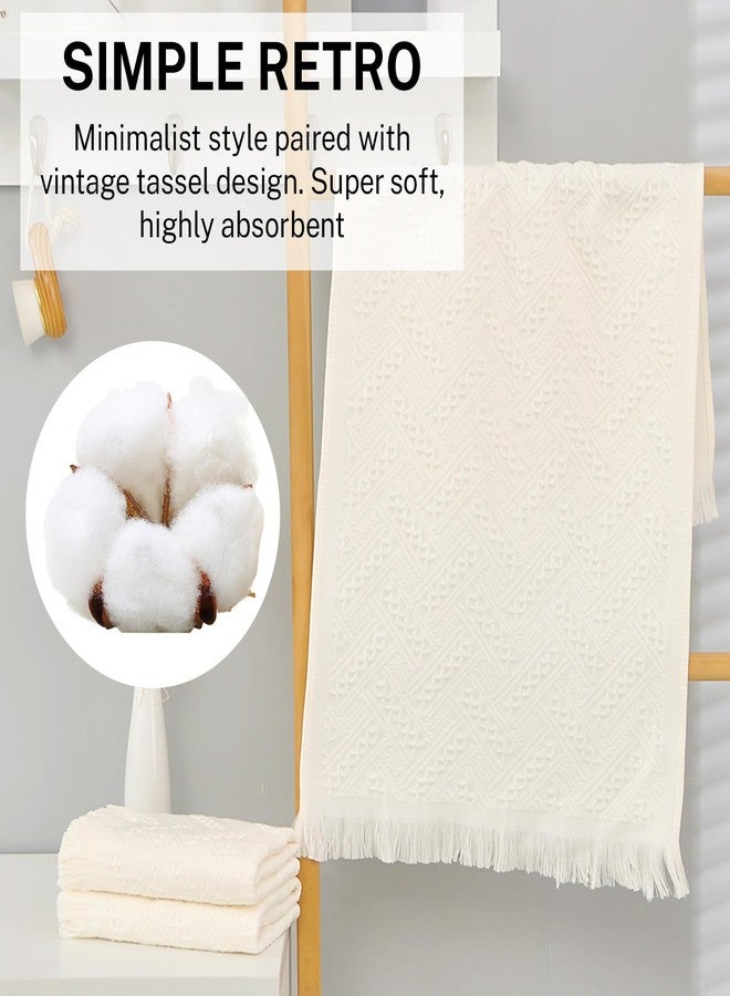 Vidroxin 4-Pack Cotton Hand Towels for Bathroom Super Absorbent with Jacquard Weave & Fringe - 13x29.1" Beige Boho Decorative Hand Towel Set,Soft Face Towels for Boho Bathroom Decor Kitchen Hotel Spa Guest - Image 3