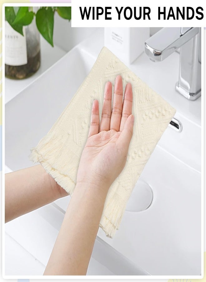 Vidroxin 4-Pack Cotton Hand Towels for Bathroom Super Absorbent with Jacquard Weave & Fringe - 13x29.1" Beige Boho Decorative Hand Towel Set,Soft Face Towels for Boho Bathroom Decor Kitchen Hotel Spa Guest - Image 5