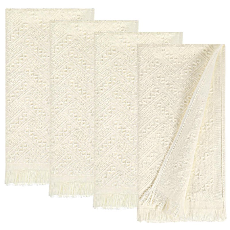 Vidroxin 4-Pack Cotton Hand Towels for Bathroom Super Absorbent with Jacquard Weave & Fringe - 13x29.1" Beige Boho Decorative Hand Towel Set,Soft Face Towels for Boho Bathroom Decor Kitchen Hotel Spa Guest - Image 1