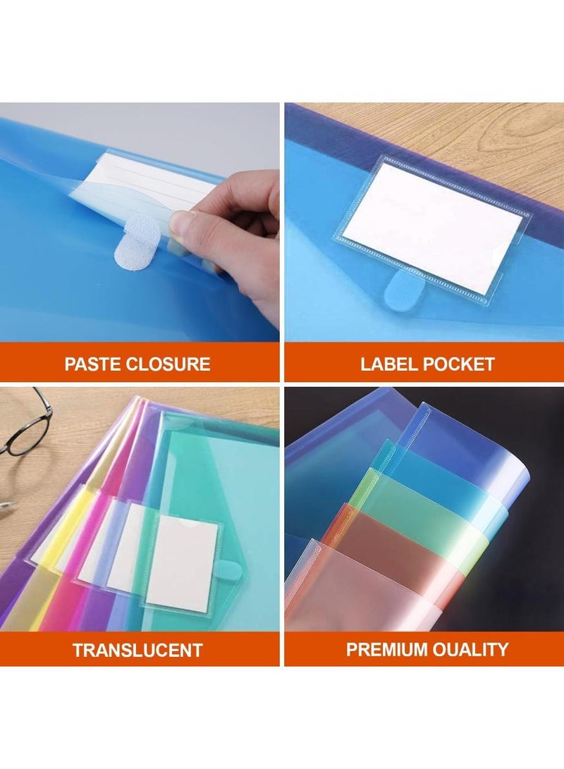 PAPERSAY 10 Pack A4 Plastic File Folder Envelopes with Label Pocket and Snap Button, Colorful Transparent Document Folders,Poly Envelopes for Home, Work, Office Organization - Image 3