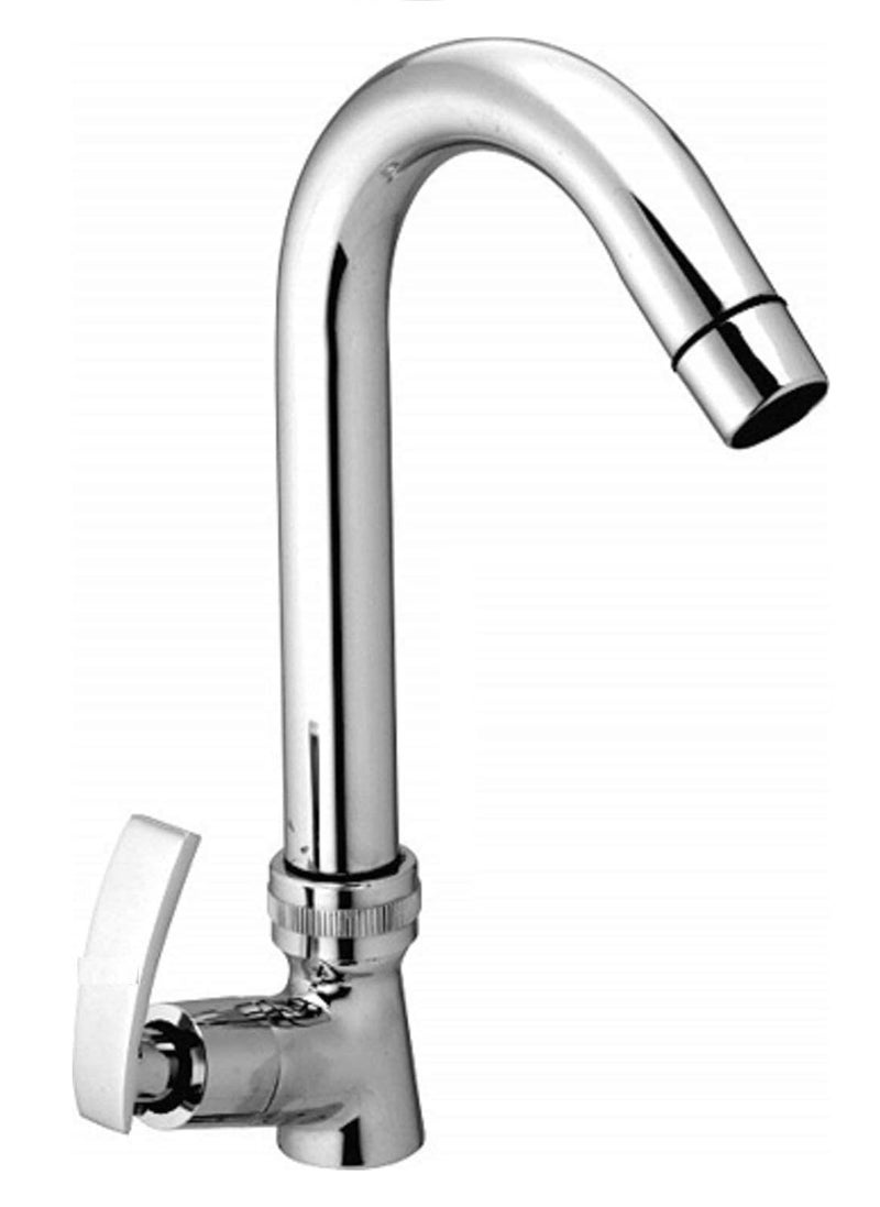 JAGGER صنبور طاولة JAG121 على شكل عنق البجعة لحوض الغسيل، صنبور دوار 360 درجة / صنابير الحمام مع فلانج حائط وشريط تفلون (ناعم) | نحاس | كروم - Image 1