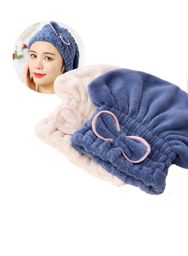Jseng 2PC Microfiber Hair Drying Caps, Extrame Soft & Ultra Absorbent, Fast Drying Hair Turban Wrap Towels Shower Cap for Girls and Women - Image 1