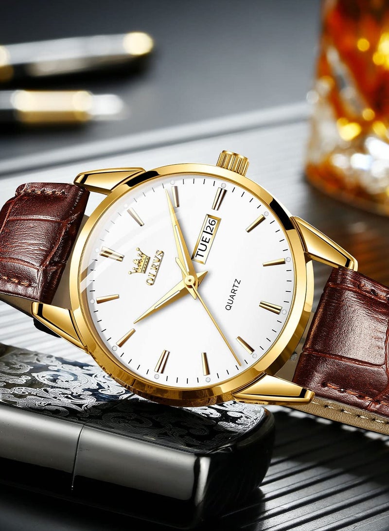 أوليفز ساعات رجالية كوارتز انالوج مقاومة للماء جلد 6898 - Image 2