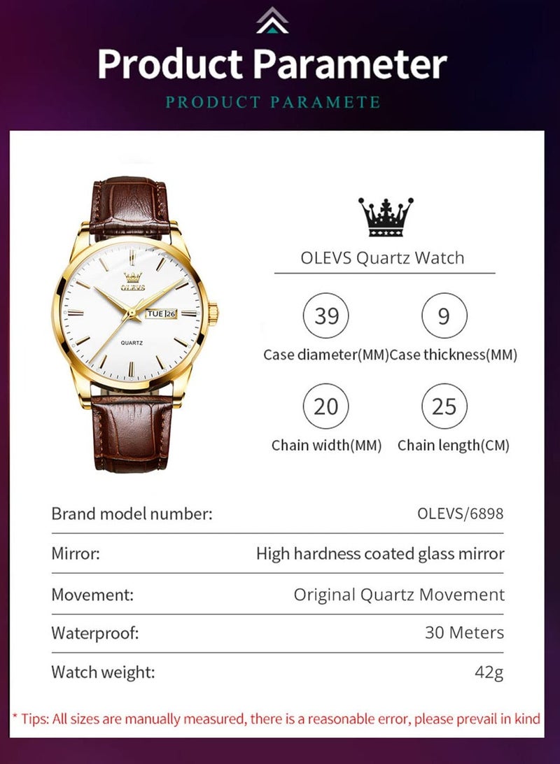 أوليفز ساعات رجالية كوارتز انالوج مقاومة للماء جلد 6898 - Image 5