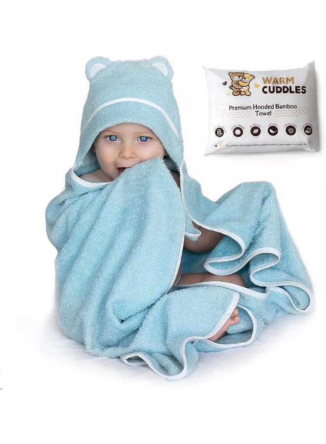 Warm Cuddles منشفة استحمام بيبي دافئة - مصنوعة من الرايون من البامبو - منشفة بيبي حديثي الولادة مع غطاء - منشفة كبيرة مع غطاء لحديثي الولادة (أزرق) - Image 1