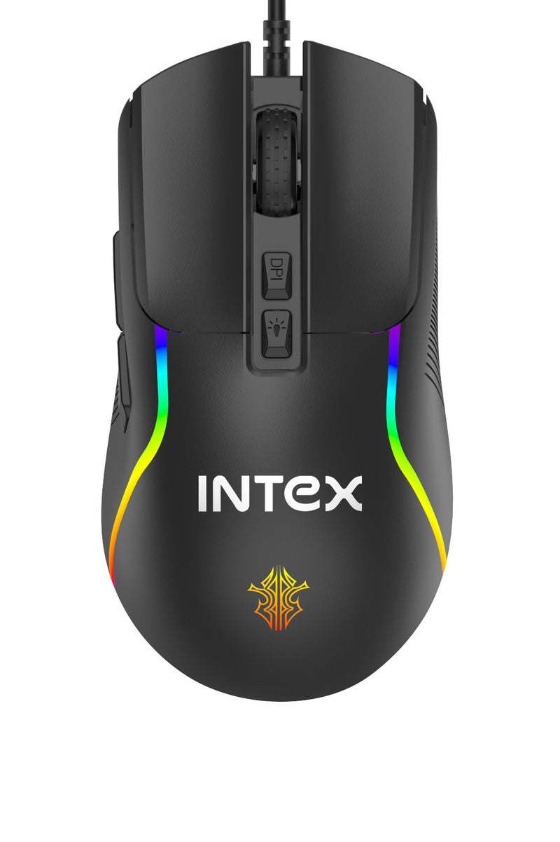 INTEX ماوس الألعاب السلكي INTEX GM505 7D بدقة 12800 | إضاءة RGB غطاء حريري علوي 7 أزرار قابلة للبرمجة كابل USB مضفر بطول 1.5م معدل استقصاء 1000Hz أسود علامة تجارية هندية ملحقات لأجهزة الكمبيوتر المحمولة والألعاب - Image 1