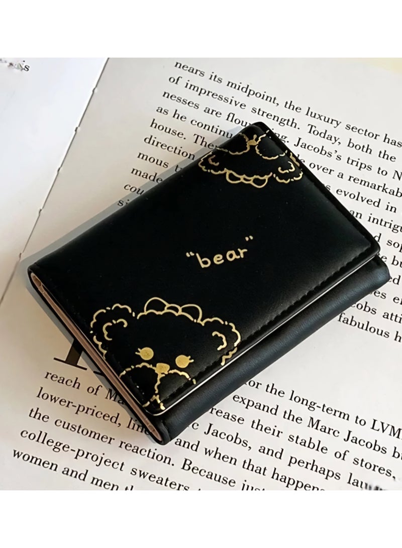 Cute Bear Small Wallet – Multi-Pocket Design with Snap Closure , Practical & Stylish Design / Black - Image 2