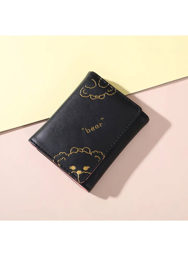 Cute Bear Small Wallet – Multi-Pocket Design with Snap Closure , Practical & Stylish Design / Black - Image 5