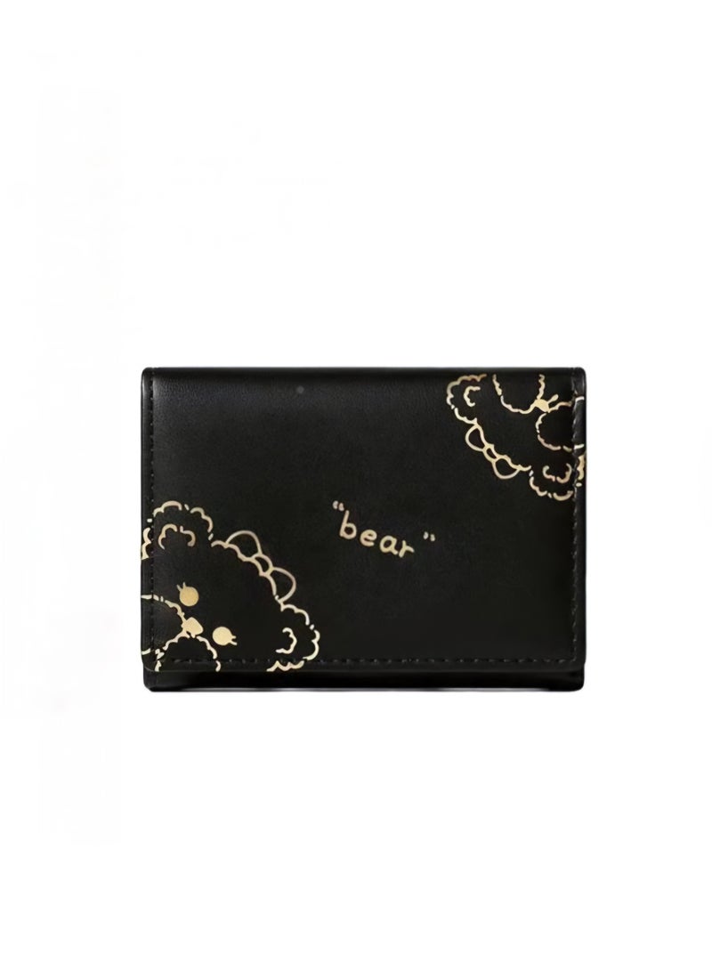 Cute Bear Small Wallet – Multi-Pocket Design with Snap Closure , Practical & Stylish Design / Black - Image 1