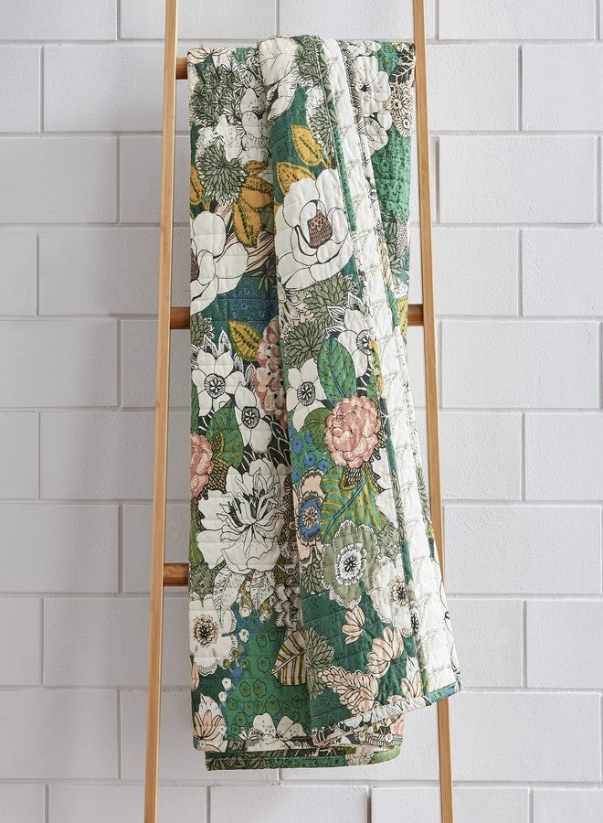 Levtex Home - Bettina - Throw - Floral - Teal, Blue, Green, Mauve, Cream - Quilted Throw (50x60in.) - Cotton - Image 2