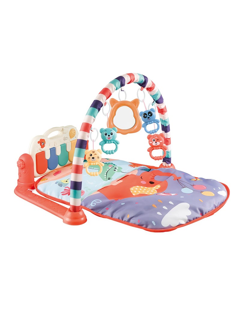 Factory Price Monkey Hat Pedal Piano Activity Baby Gyms And Playmats with Hanging Toys Raspberry Red - Image 1