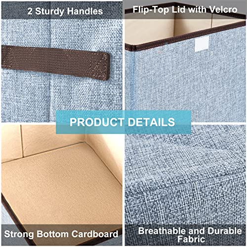Bagnizer Foldable Storage Bins with Lids, Decorative Storage Baskets, Large Storage Boxes for Home, Office, Bedroom, Closet, Blue, Medium, 4 Pack 14.6 x 9.5 x 9.5” - Image 3