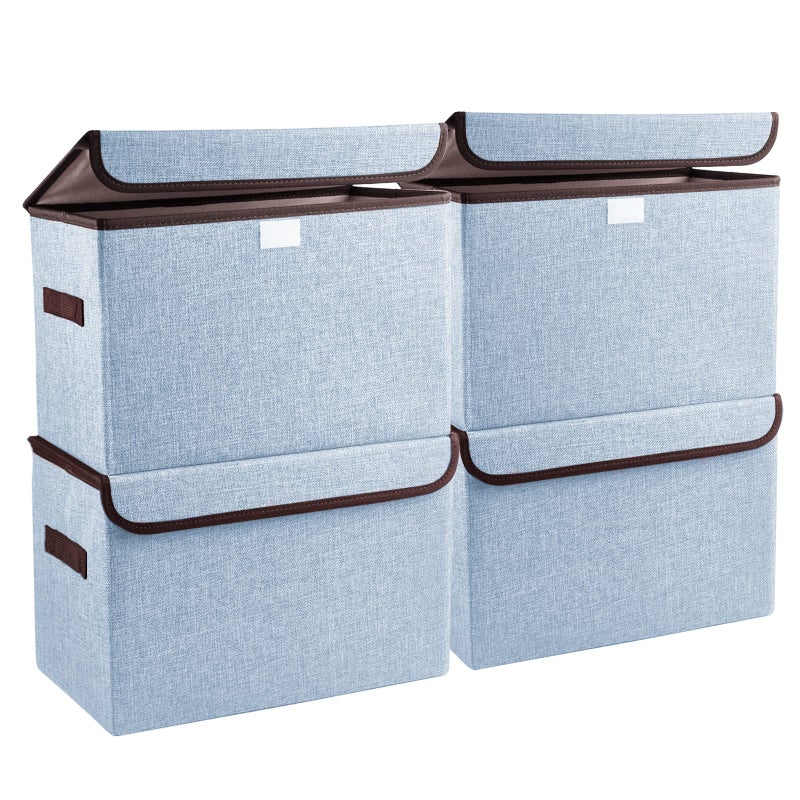 Bagnizer Foldable Storage Bins with Lids, Decorative Storage Baskets, Large Storage Boxes for Home, Office, Bedroom, Closet, Blue, Medium, 4 Pack 14.6 x 9.5 x 9.5” - Image 5