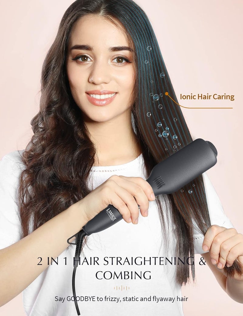 لاندوت فرشاة فرد الشعر فرشاة فرد ساخنة: فرشاة شعر ساخنة بأيونات سالبة للحصول على شعر ناعم خالٍ من التجعد للنساء - فرشاة مكواة سراميك - جهد مزدوج تسخين سريع مضاد للحروق - Image 2