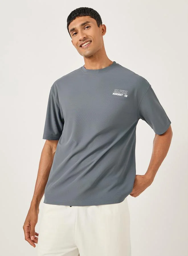 Styli Slogan Print Crew Neck Oversized T-Shirt