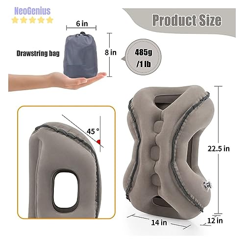 NeoGenius Inflatable Travel Pillow for Airplane to Avoid Neck and Shoulder Pain, Comfortably Support Airplane, Car, Office Desk,Chair Design 2 with 3D Eye Mask, Earplugs and Portable Drawstring Bag - Image 5