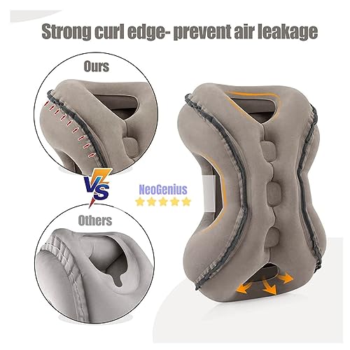NeoGenius Inflatable Travel Pillow for Airplane to Avoid Neck and Shoulder Pain, Comfortably Support Airplane, Car, Office Desk,Chair Design 2 with 3D Eye Mask, Earplugs and Portable Drawstring Bag - Image 3