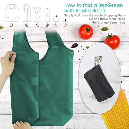 BeeGreen Reusable Bags for Shopping Machine Washable 12 Pack Xlarge Grocery bags Reusable Heavy Duty Folding with Elastic Band Colorful Tote Gift Bags Lightweight Durable Polyester - Image 4