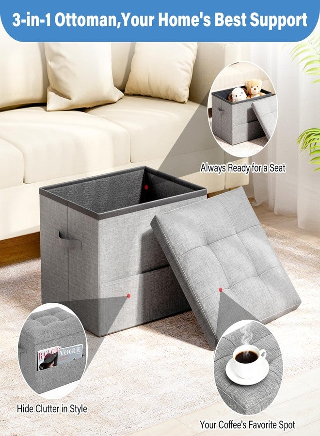 Dayacoco Storage Ottoman Foot Rest Stool, Foldable Leather Footstool Storage Bench with Thicker Foam Padded Seat,Foot Rest Stool, 43L Ottoman with Bench, Holds Up to 350lbs, 17x13x13in,Drak Gray - Image 3