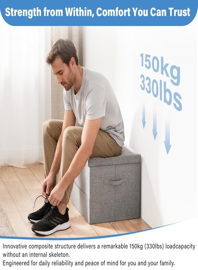 Dayacoco Storage Ottoman Foot Rest Stool, Foldable Leather Footstool Storage Bench with Thicker Foam Padded Seat,Foot Rest Stool, 43L Ottoman with Bench, Holds Up to 350lbs, 17x13x13in,Drak Gray - Image 4