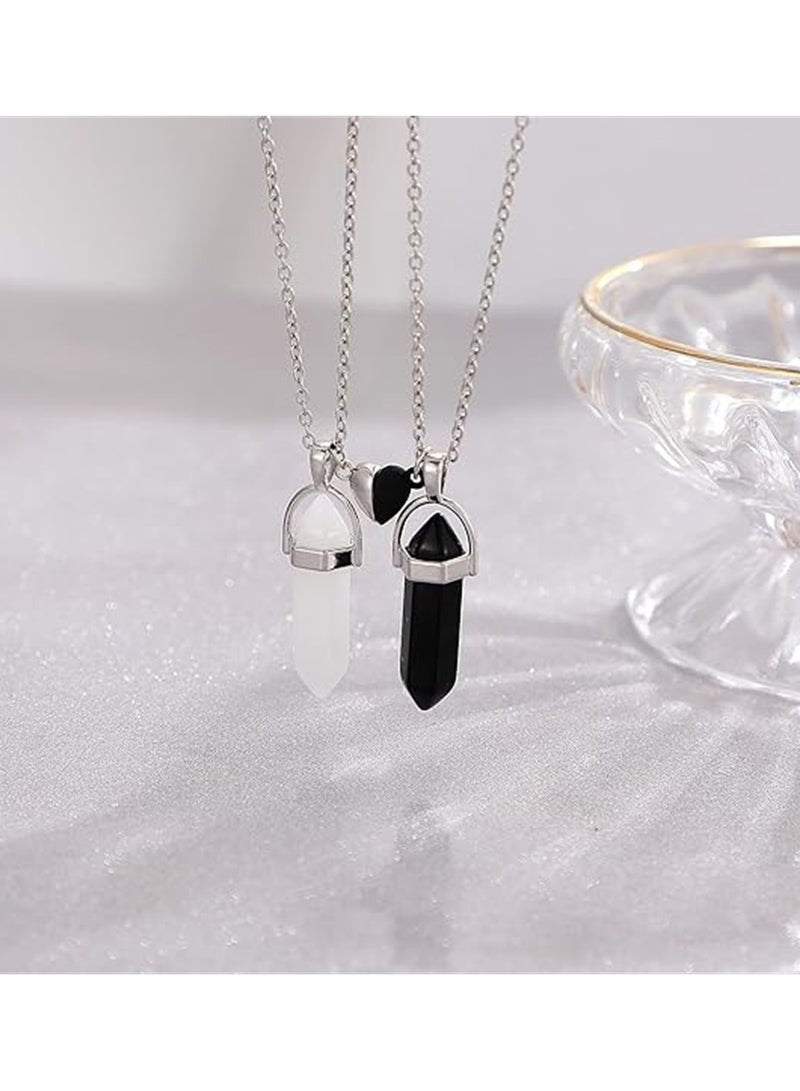 Excefore BFF Necklace for 2 Crystal Charms Best Friend Necklace Pendant Friendship Necklace Heart Matching Necklace for Couples Gifts Black and White - Image 5