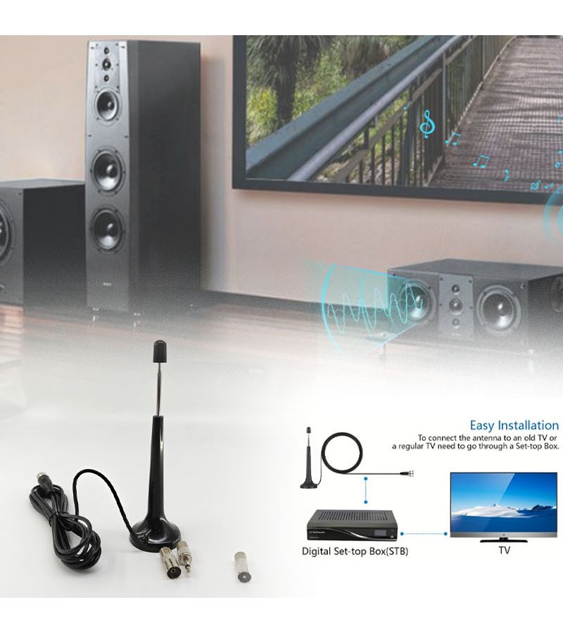 Black FM Radio Antenna with Coaxial Cable for Home Stereo Receiver - Image 3