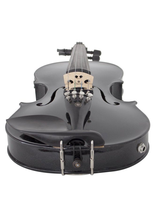 Cecilio 4/4 Full Size Acoustic & Electric Violin for Beginners & Professionals, Hand-Carved Solid Spruce Top, Ebony Fine Tuners, Full Set with Case, Bow, Rosin & AUX Cable (Metallic Black) - Image 4