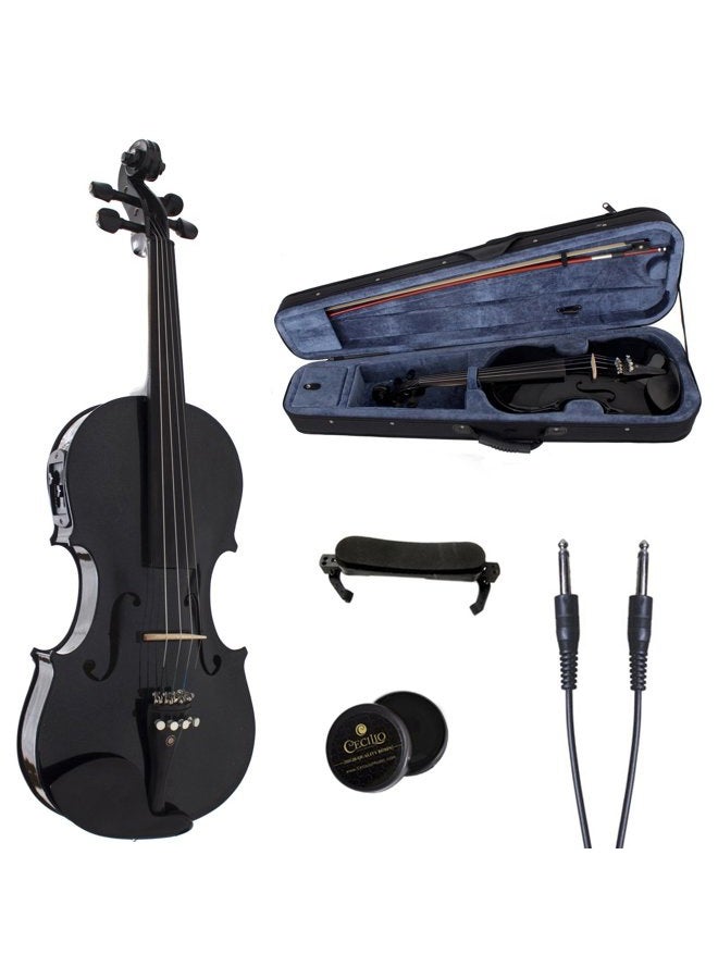 Cecilio 4/4 Full Size Acoustic & Electric Violin for Beginners & Professionals, Hand-Carved Solid Spruce Top, Ebony Fine Tuners, Full Set with Case, Bow, Rosin & AUX Cable (Metallic Black) - Image 1