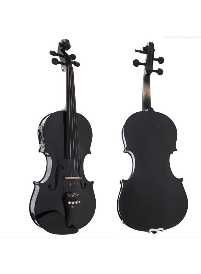 Cecilio 4/4 Full Size Acoustic & Electric Violin for Beginners & Professionals, Hand-Carved Solid Spruce Top, Ebony Fine Tuners, Full Set with Case, Bow, Rosin & AUX Cable (Metallic Black) - Image 2