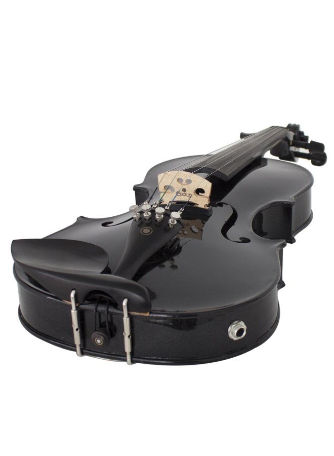 Cecilio 4/4 Full Size Acoustic & Electric Violin for Beginners & Professionals, Hand-Carved Solid Spruce Top, Ebony Fine Tuners, Full Set with Case, Bow, Rosin & AUX Cable (Metallic Black) - Image 3