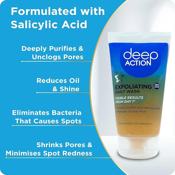 Exfoliating Face Wash with Salicylic Acid Pack of 3 Visible Results from Day 1 Purifies Unclogs Pores Reduces Oil Shine Cruelty Free Dermatologically Approved - Image 5