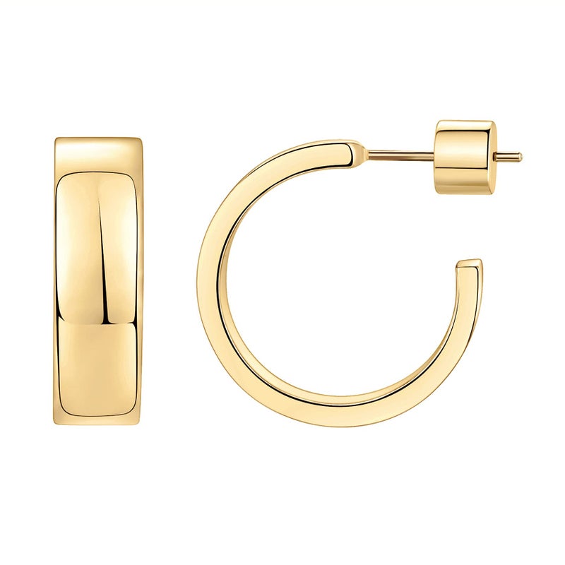 PAVOI 14K Yellow Gold Plated Square Edge Hoop Earrings for Women | Chunky 15MM Diameter Hoop Earrings - Image 1