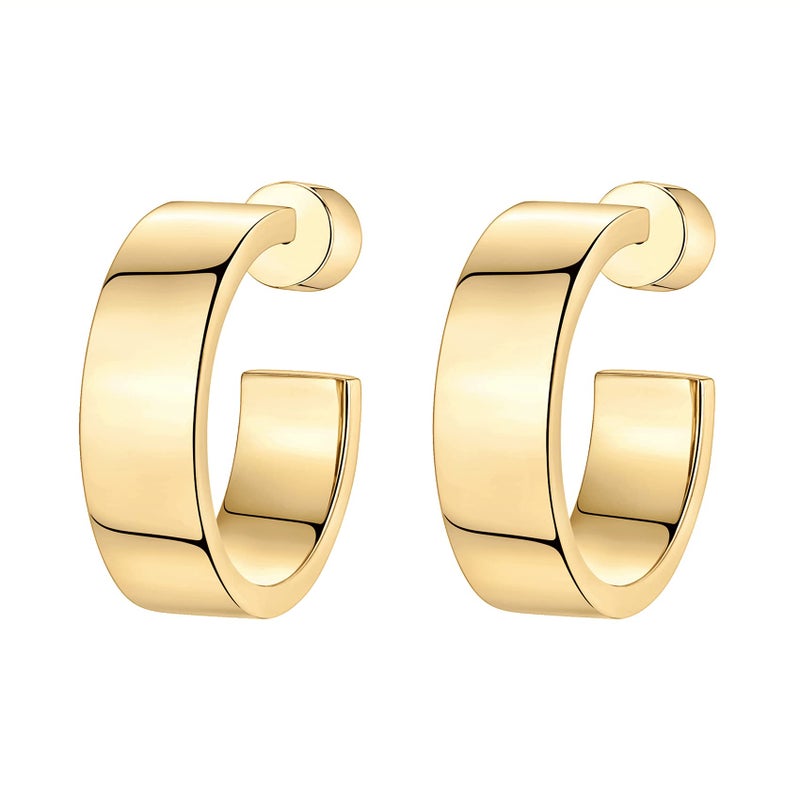 PAVOI 14K Yellow Gold Plated Square Edge Hoop Earrings for Women | Chunky 15MM Diameter Hoop Earrings - Image 3